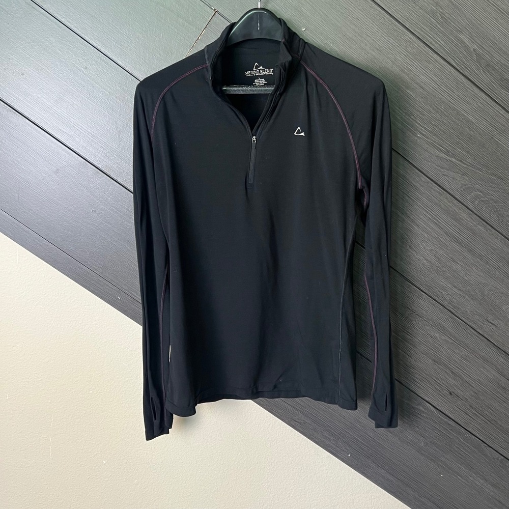 Merino Blend By Paradox Womens Quarter Zip Athletic Pullover Black Large